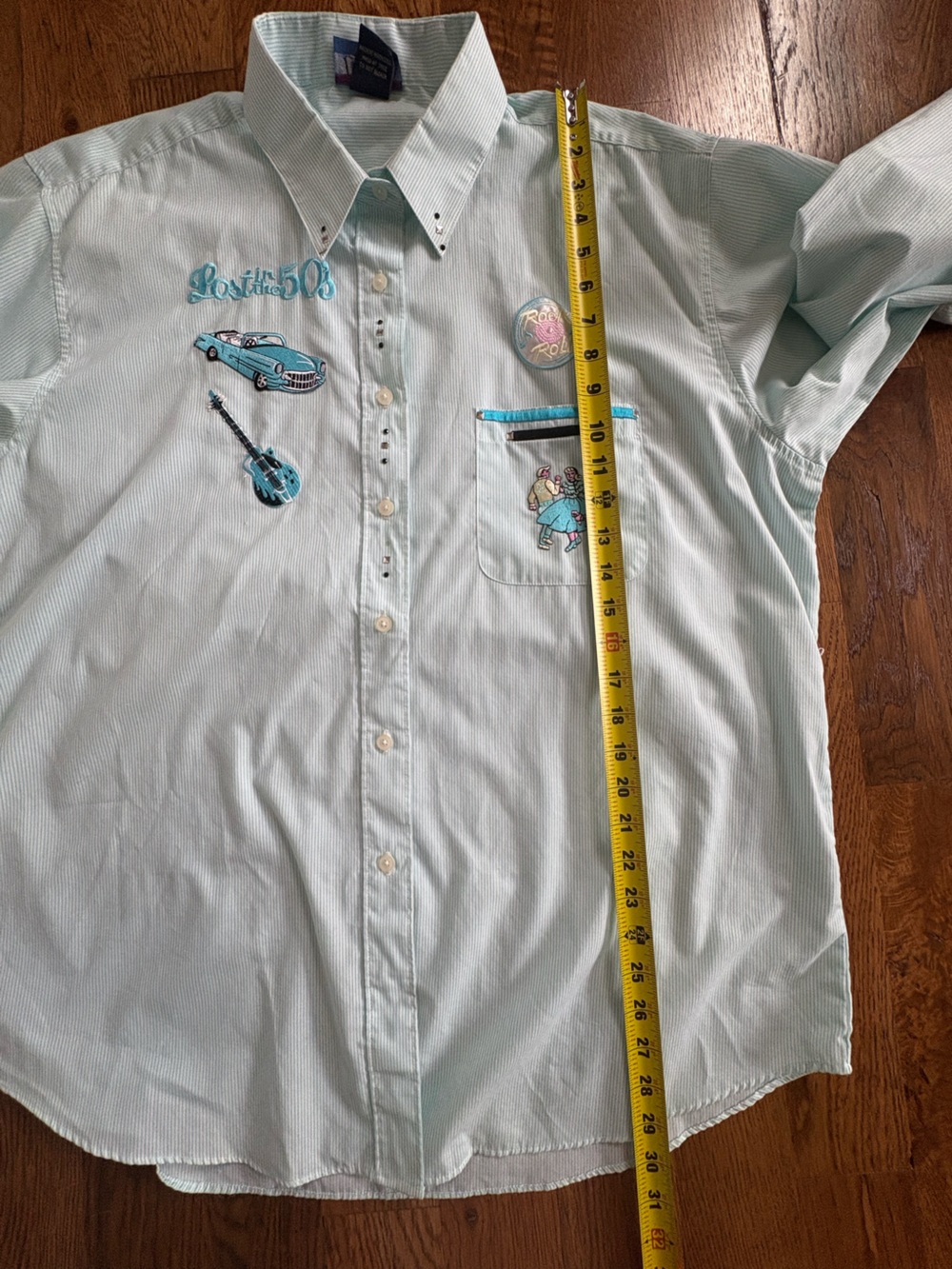 Las Olas Blue and White Stripe 50's Theme Button Up Shirt Retro Artsy Size XL - Picture 7 of 16
